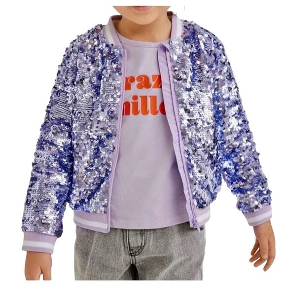H&M Girls Purple Playful Flip Sequin Bomber Jacket Whimsical Cat Design Sz10-12 - Picture 6 of 16